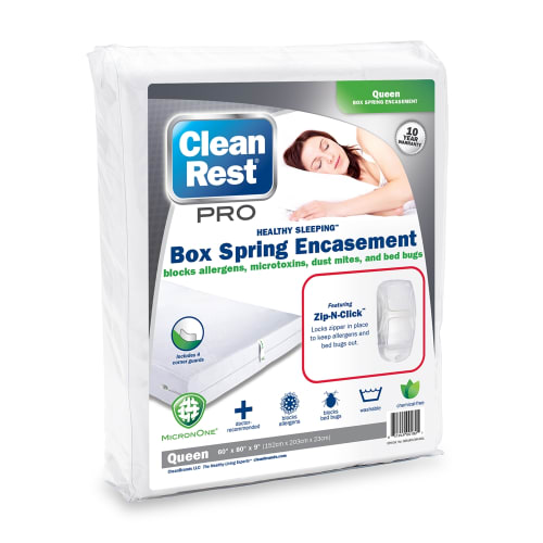 CleanRest PRO Box Spring Encasement, 100% Polyester, Queen, 60x80, Depth up to 9", White
